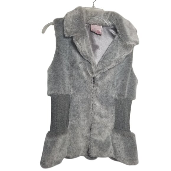 Romeo & Juliet Couture Wool Blend Faux Fur Grey Shabby Chic Y2K Vest Sz L - Picture 1 of 5